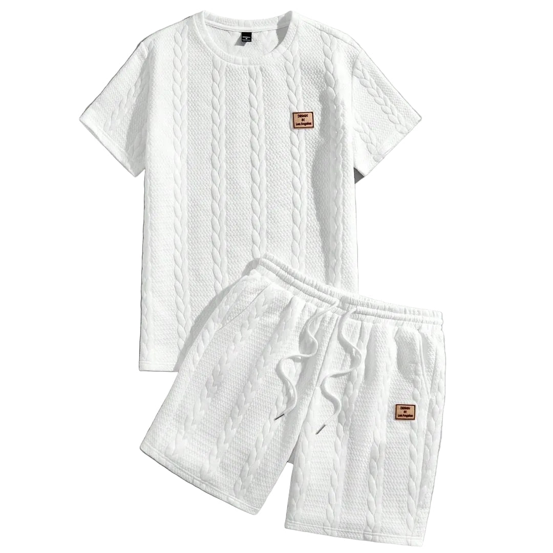 Herren-Set Minimalist aus strukturierter Strickware - Hemd und Shorts