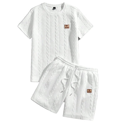 Herren-Set Minimalist aus strukturierter Strickware - Hemd und Shorts