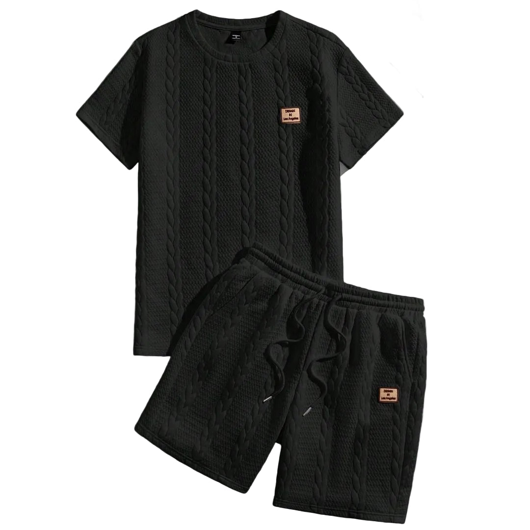 Herren-Set Minimalist aus strukturierter Strickware - Hemd und Shorts