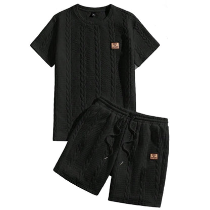 Herren-Set Minimalist aus strukturierter Strickware - Hemd und Shorts