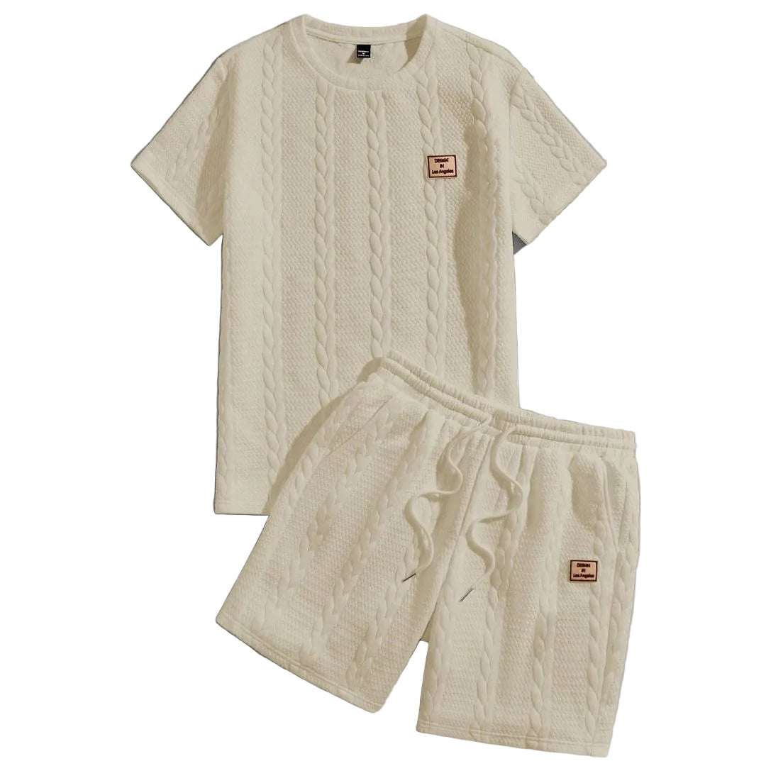 Herren-Set Minimalist aus strukturierter Strickware - Hemd und Shorts