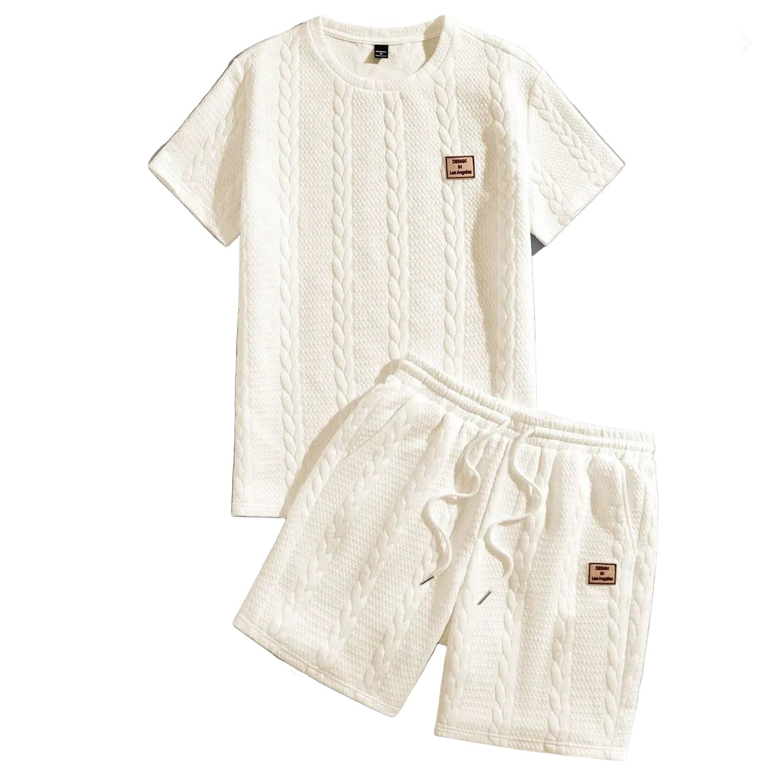Herren-Set Minimalist aus strukturierter Strickware - Hemd und Shorts