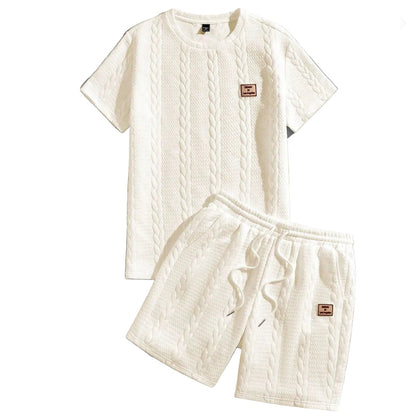 Herren-Set Minimalist aus strukturierter Strickware - Hemd und Shorts