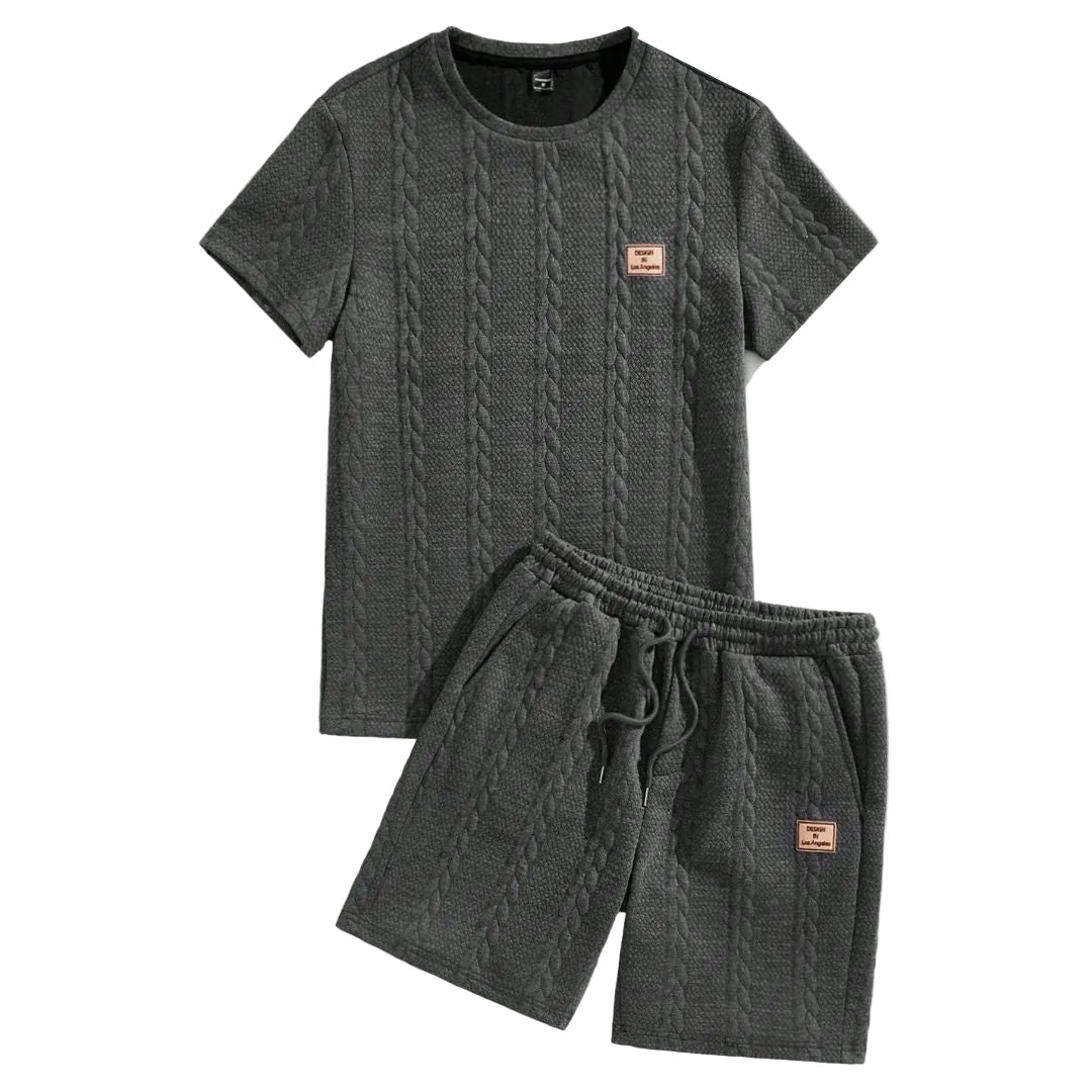 Herren-Set Minimalist aus strukturierter Strickware - Hemd und Shorts