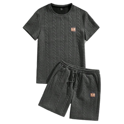Herren-Set Minimalist aus strukturierter Strickware - Hemd und Shorts