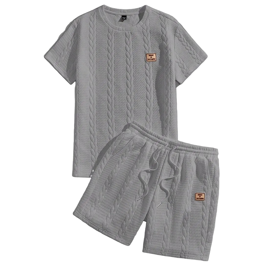 Herren-Set Minimalist aus strukturierter Strickware - Hemd und Shorts