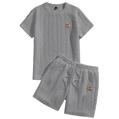 Herren-Set Minimalist aus strukturierter Strickware - Hemd und Shorts