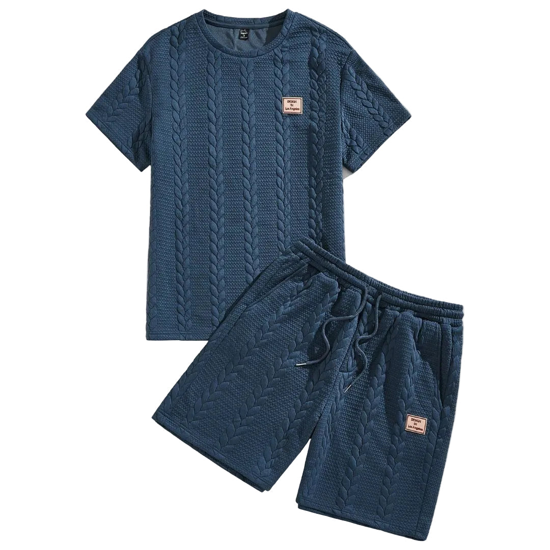 Herren-Set Minimalist aus strukturierter Strickware - Hemd und Shorts
