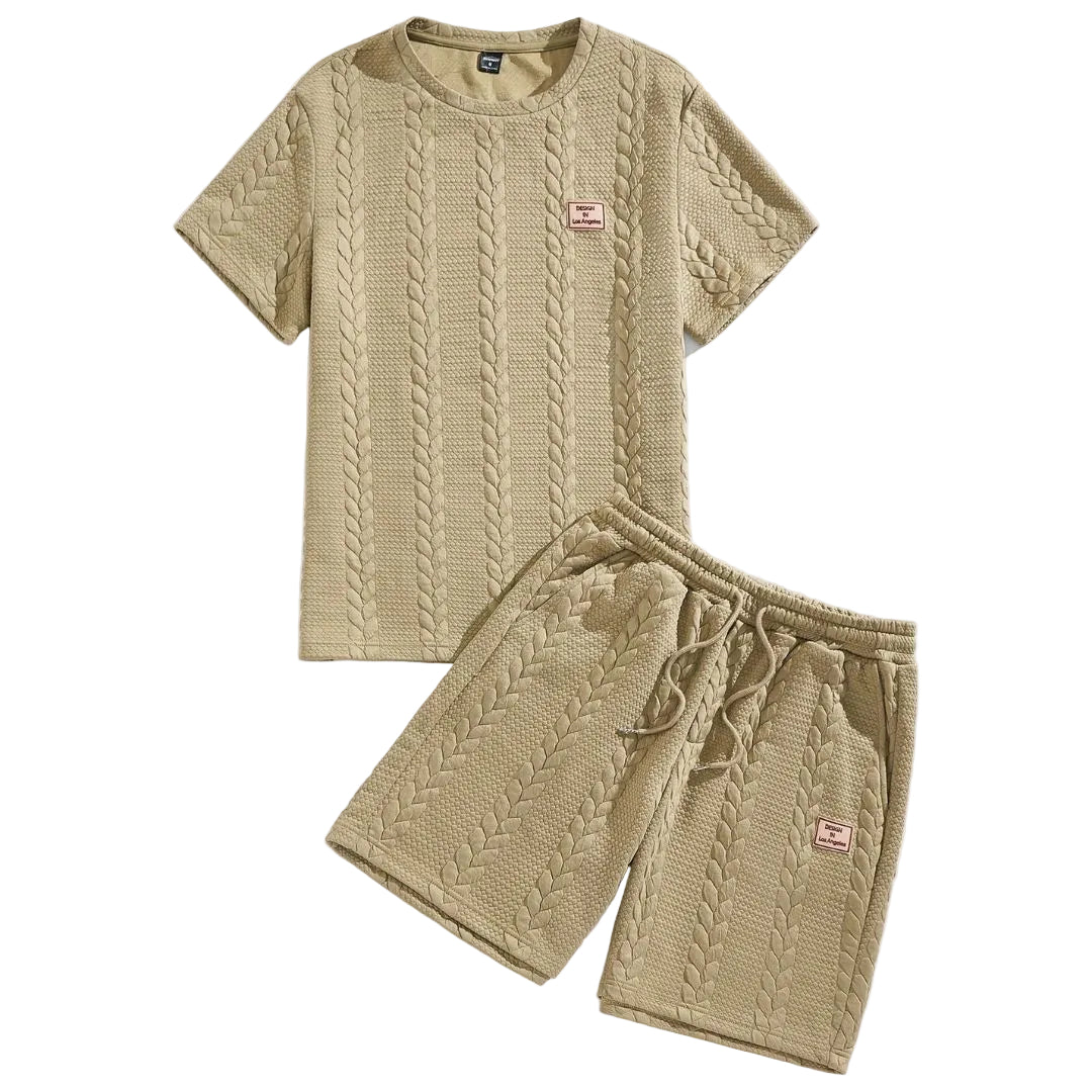 Herren-Set Minimalist aus strukturierter Strickware - Hemd und Shorts