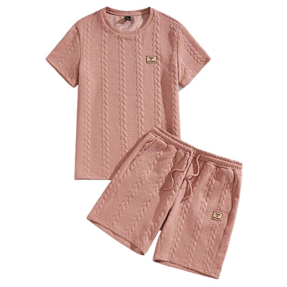 Herren-Set Minimalist aus strukturierter Strickware - Hemd und Shorts