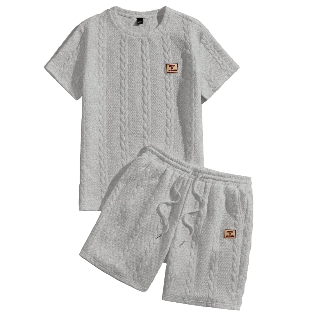 Herren-Set Minimalist aus strukturierter Strickware - Hemd und Shorts