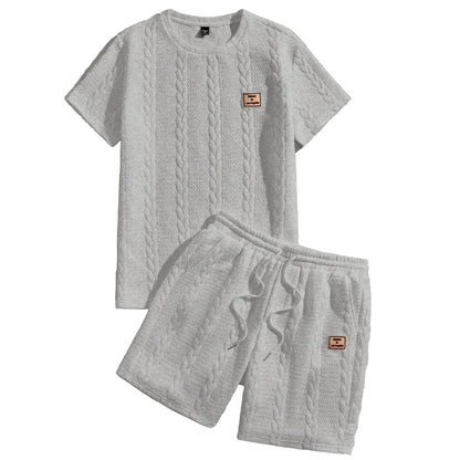 Herren-Set Minimalist aus strukturierter Strickware - Hemd und Shorts